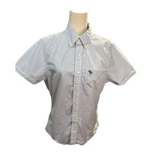 Abercrombie & Fitch White and Blue Pinstripe Casual Button Down Shirt